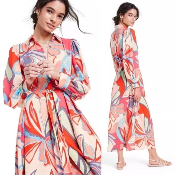 ALEXIS for Target Mixed Floral Long Sleeve Robe Dress S 70’s Tropical Party Trip - Picture 2 of 14